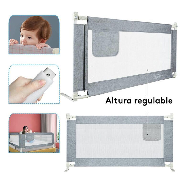 Baranda de cama para protección de bebés Gris 196 x 60 cm Úpale - Imagen 3