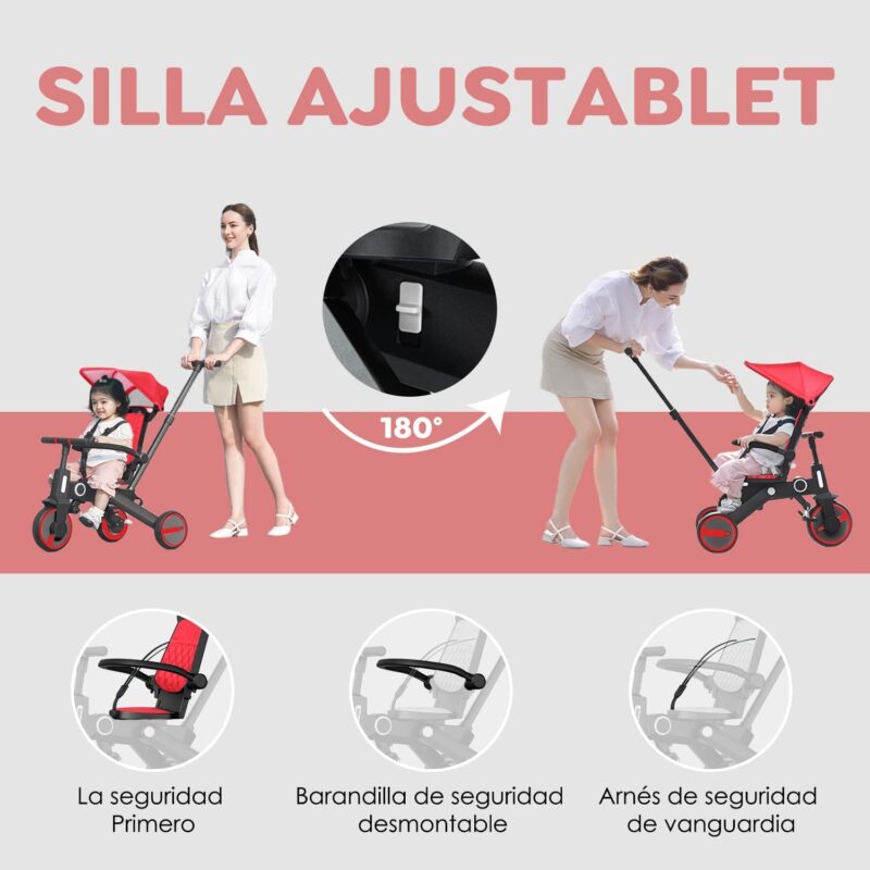Coche Triciclo para niños 7 En 1 Rojo Úpale - Imagen 4