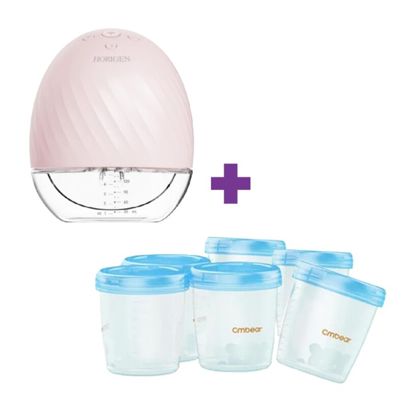 Extractor de leche Materna InalámbricoHorigen Rosa + Vasos Recolectores De Leche Materna x 6