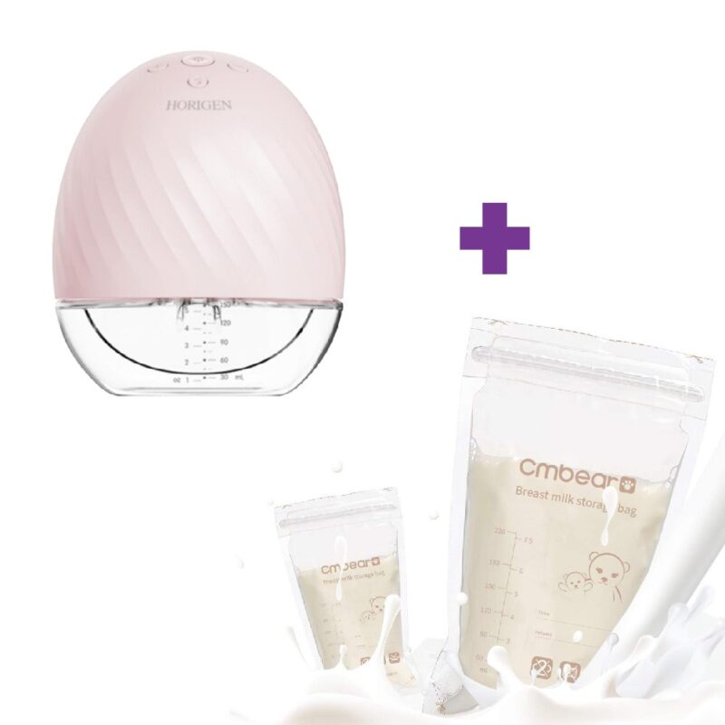 Extractor de leche Materna Inalámbrico Horigen Rosa + Fundas De Recolección De Leche 30 unidades