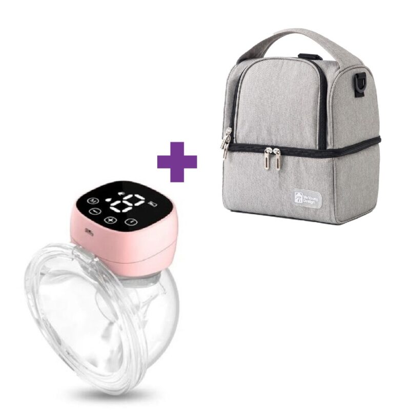 Extractor de leche materna inalámbrico Qy-101 rosa + bolso térmicogris + 2 pilas de hielo Úpale