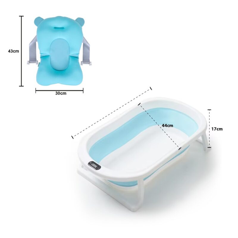 Bañera para Bebé Retráctil Celeste B01 + Malla Celeste Oso + Termómetro - Imagen 2