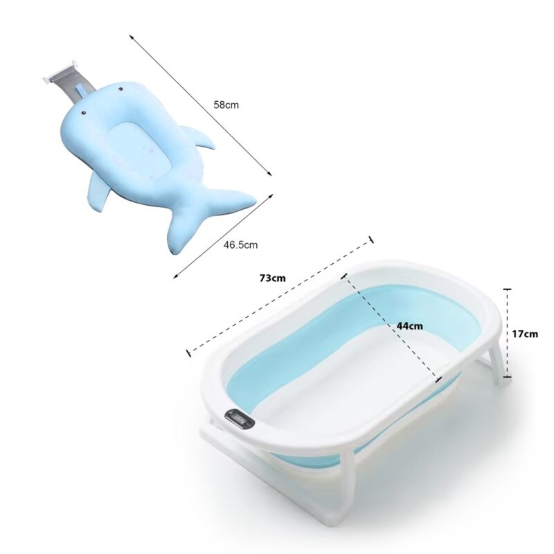 Bañera para Bebé Retráctil Celeste B01 + Malla Celeste Ballena + Termómetro - Imagen 2