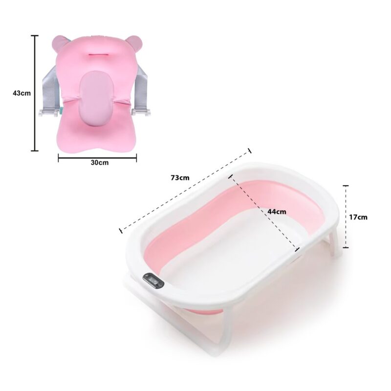Bañera para Bebé Retráctil Rosa B02 + Malla Rosa Oso + Termómetro - Imagen 2