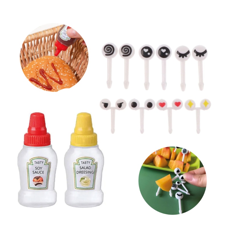 Combo Mini Botella  x 2 unidades + 10 Pincho Palillo De Comida Ojo