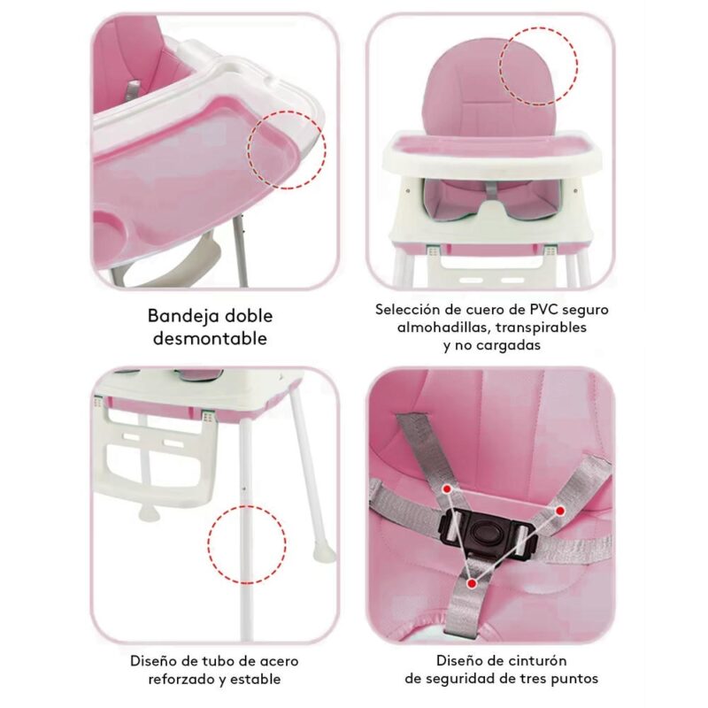 Silla De Comer Isabella Rosa Con Ruedas Y Reposa Pies Úpale - Imagen 6
