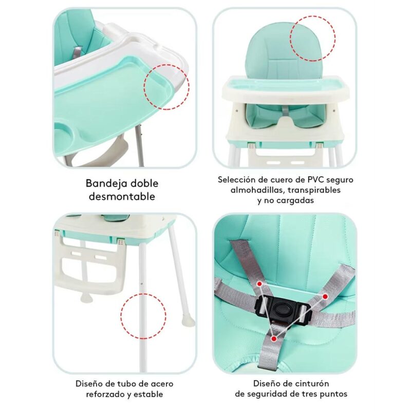Silla De Comer Isabella Verde Con Ruedas Y Reposa Pies Úpale - Imagen 6