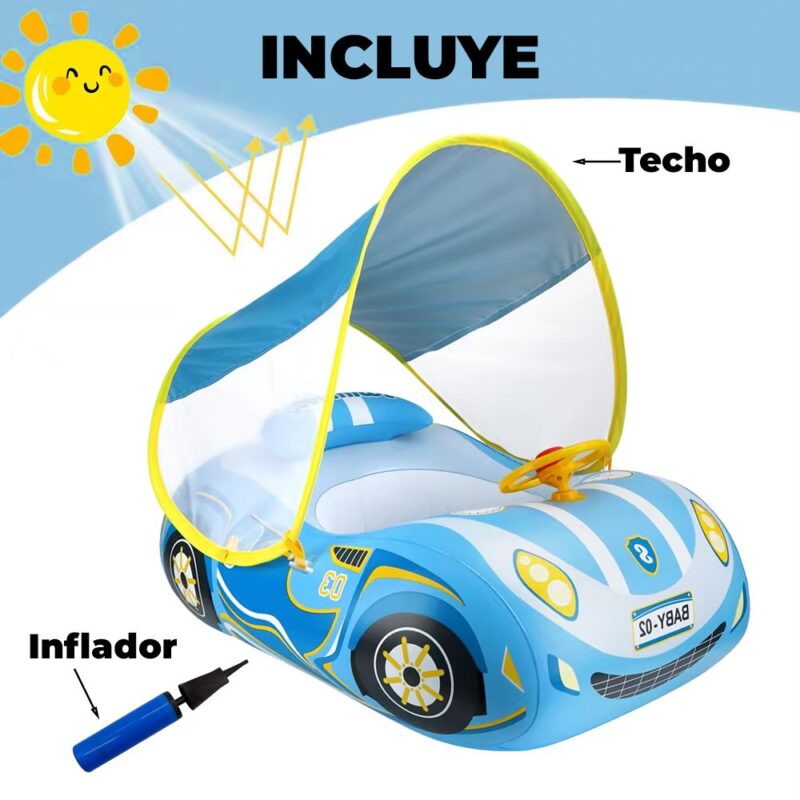 Flotador Plástico Con Techo Carro- Azul +6 meses - Imagen 2