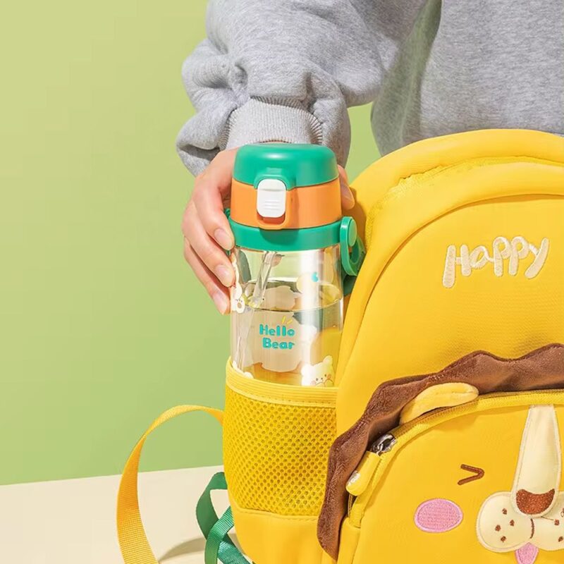 Tomatodo Plástico Para Niños Con Sorbete Oso Naranja-Verde 350ml Úpale - Imagen 5