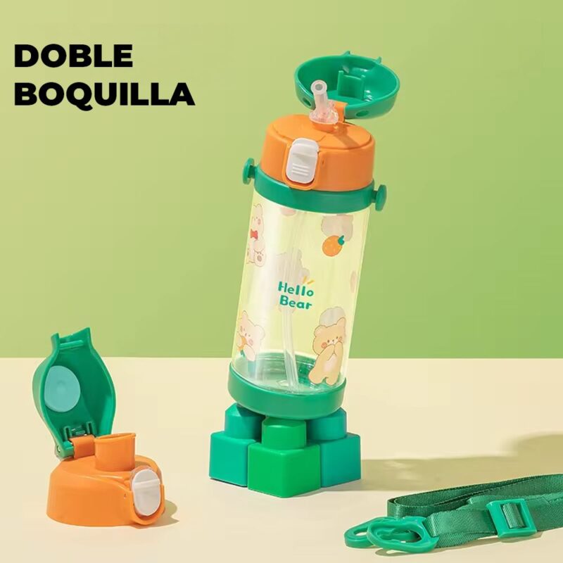 Tomatodo Plástico Para Niños Con Sorbete Oso Naranja-Verde 350ml Úpale - Imagen 3