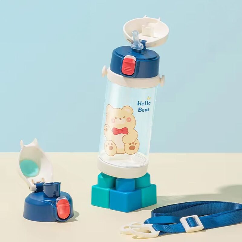 Tomatodo Plástico Para Niños Con Sorbete Oso Azul-Blanco 350ml Úpale - Imagen 4