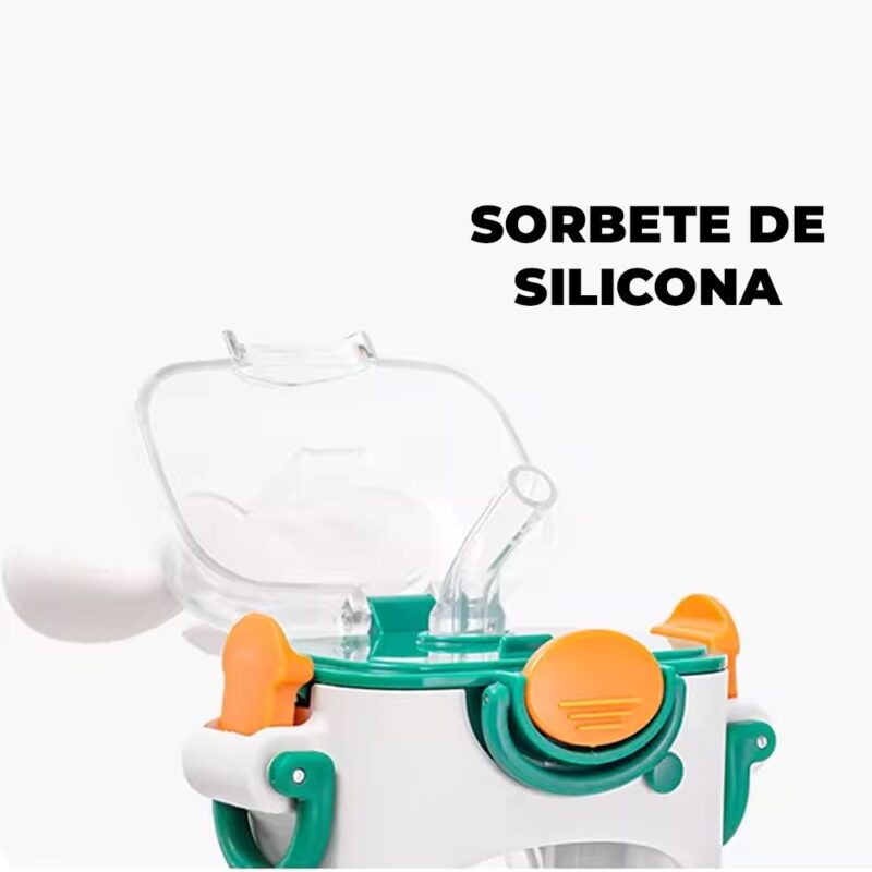 Tomatodo Plástico Para Niños Con Sorbete Conejo Blanco-Verde 400ml Úpale - Imagen 2