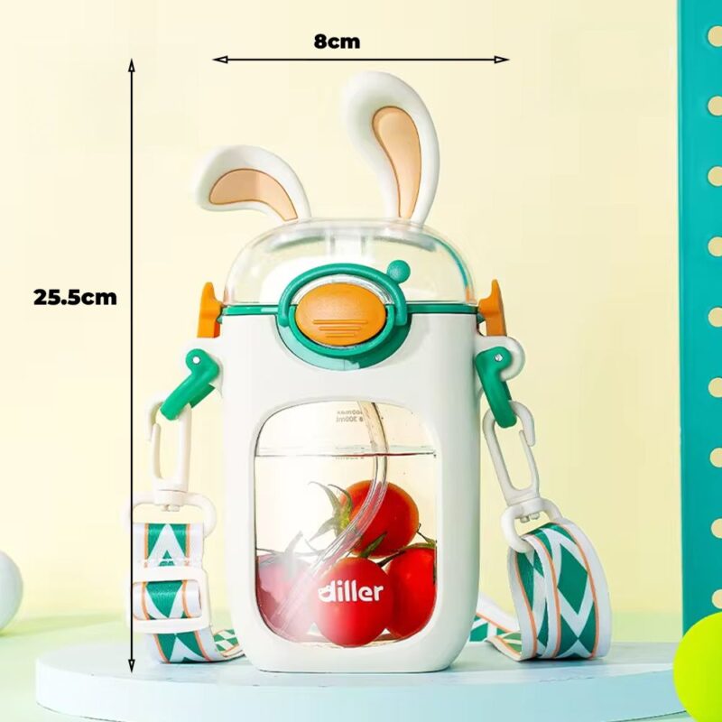 Tomatodo Plástico Para Niños Con Sorbete Conejo Blanco-Verde 400ml Úpale - Imagen 3
