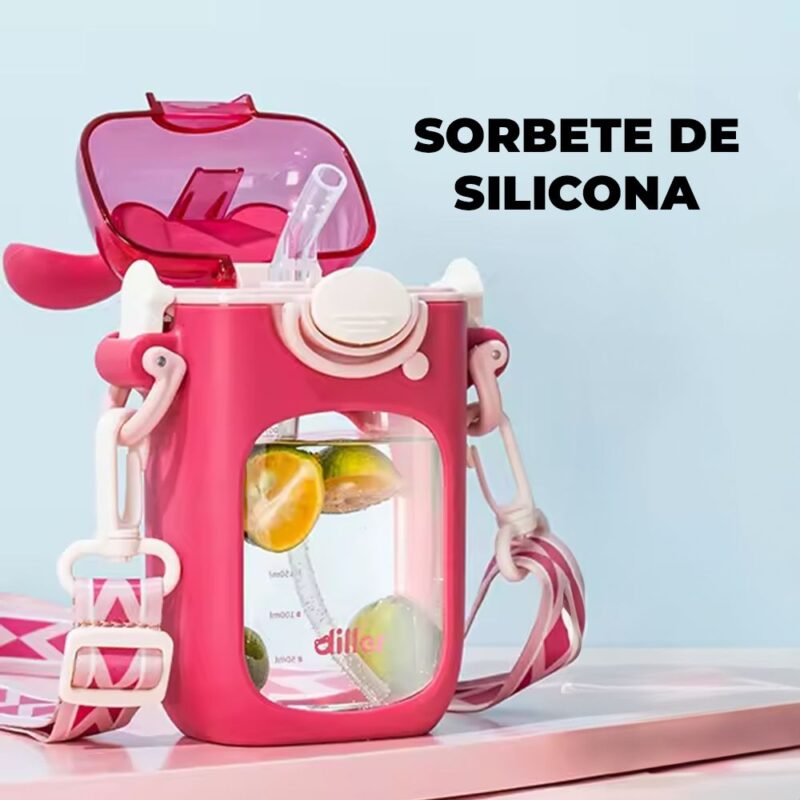 Tomatodo Plástico Para Niños Con Sorbete Conejo Rosa 400ml Úpale - Imagen 2
