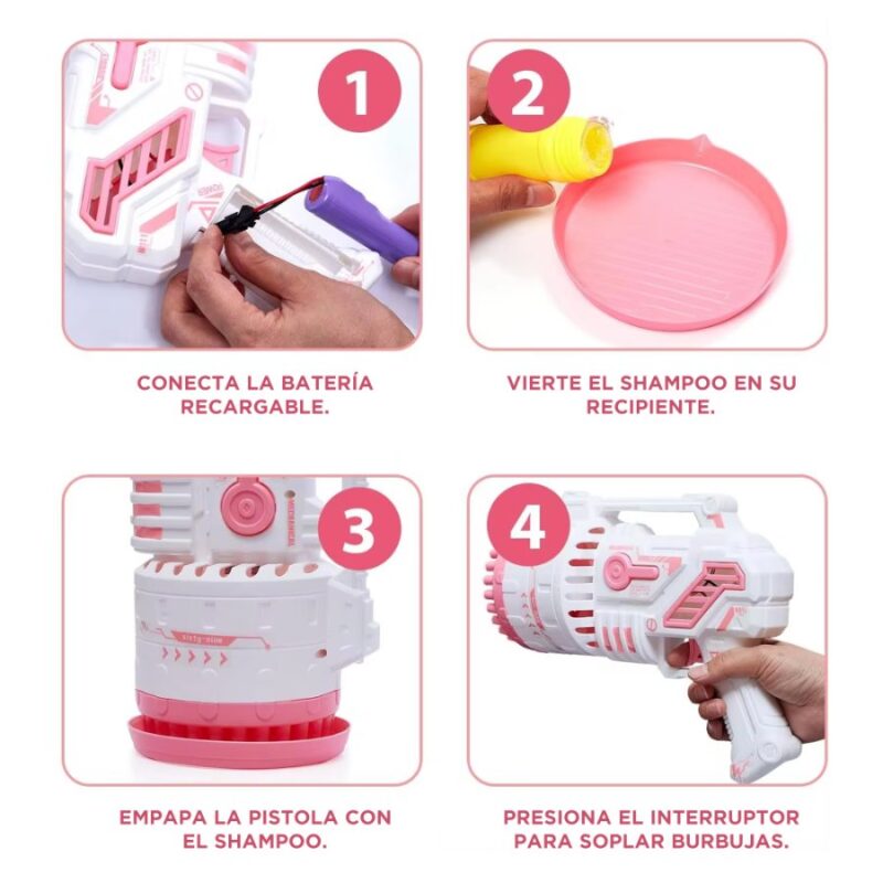 Pistola De Burbujas Rosa Plus 69 Orificios Úpale - Imagen 3