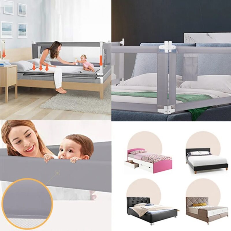 Baranda de cama para protección de bebés Gris 178 x 50 cm Úpale - Imagen 3