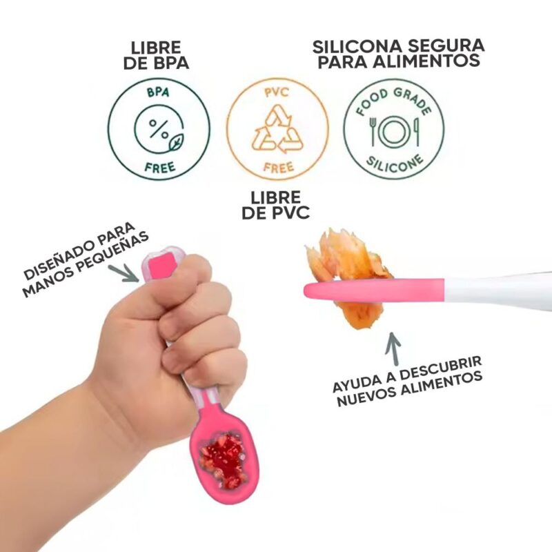 Juego De Cucharas para Dentición de bebés Fucsia BLW Úpale - Imagen 2