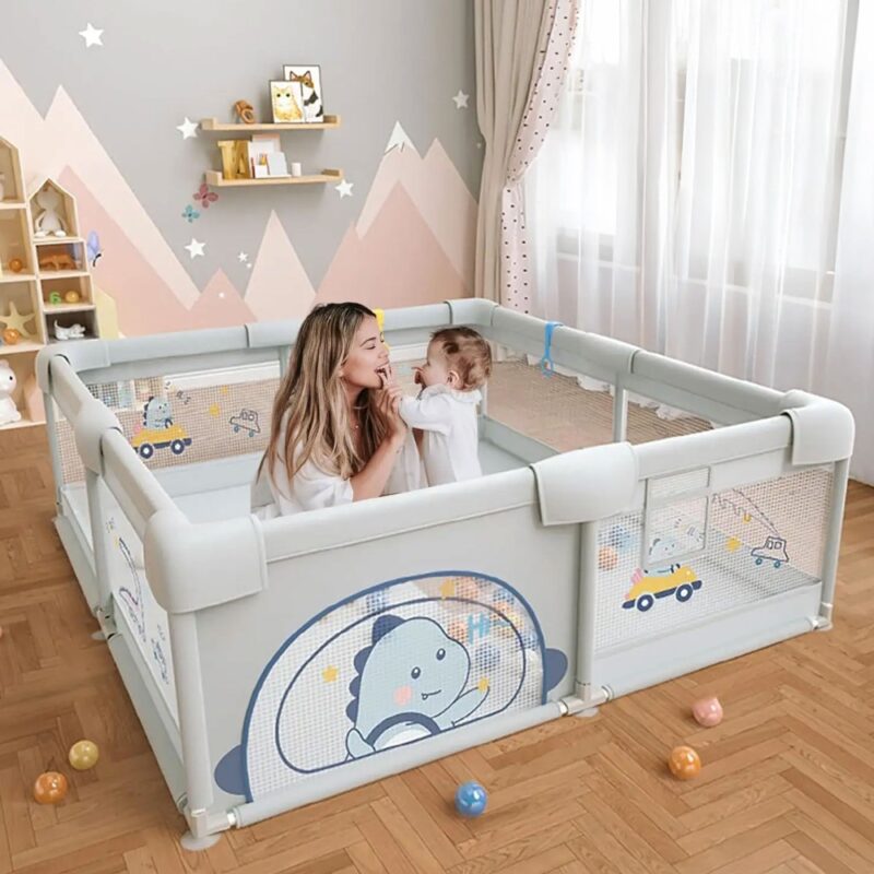 CORRAL PARA BEBÉ FUNKIDS  DINOSAURIO GRIS 120X160 CM  ÚPALE - Imagen 4