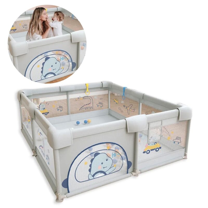 CORRAL PARA BEBÉ FUNKIDS  DINOSAURIO GRIS 120X160 CM  ÚPALE
