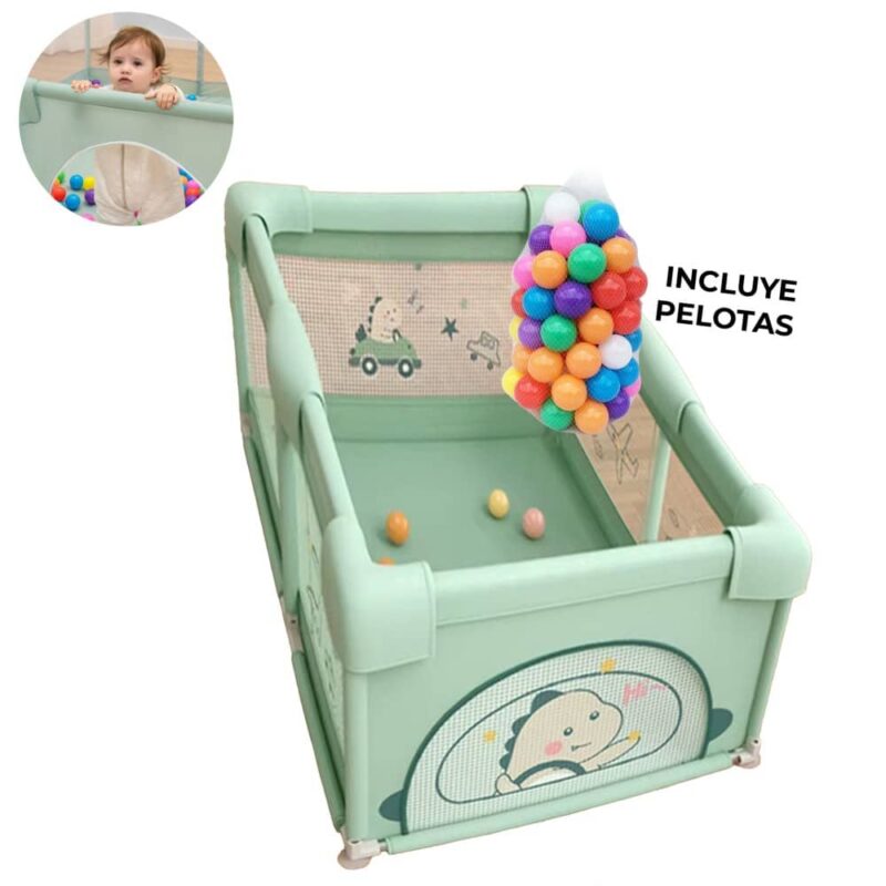 CORRAL PARA BEBÉ FUNKIDS  DINOSAURIO VERDE CON PELOTAS  120X160 CM  ÚPALE