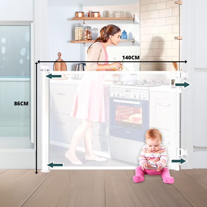 Puerta retráctil para protección de bebés Blanca 140 x 86 cm Úpale - Imagen 2