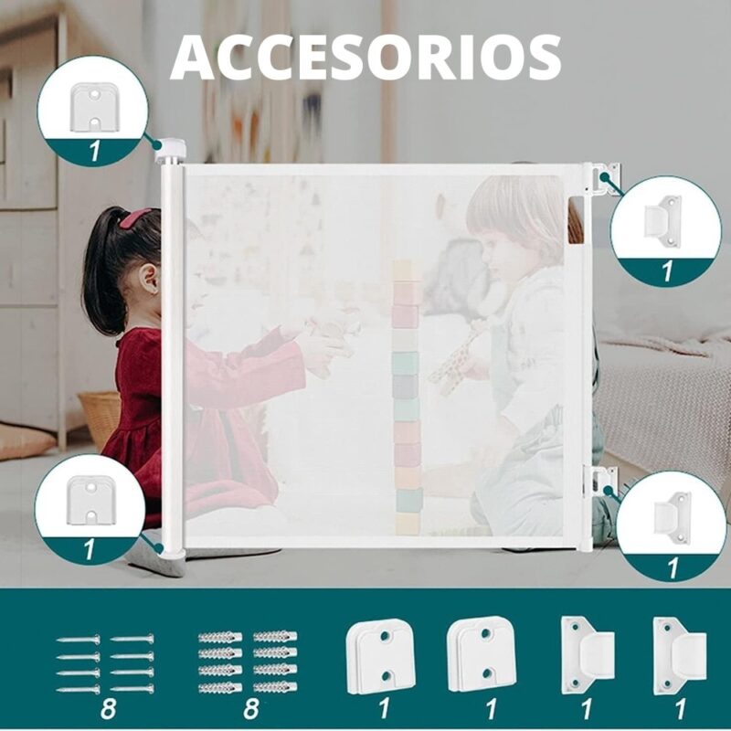 Puerta retráctil para protección de bebés Blanca 140 x 86 cm Úpale - Imagen 4