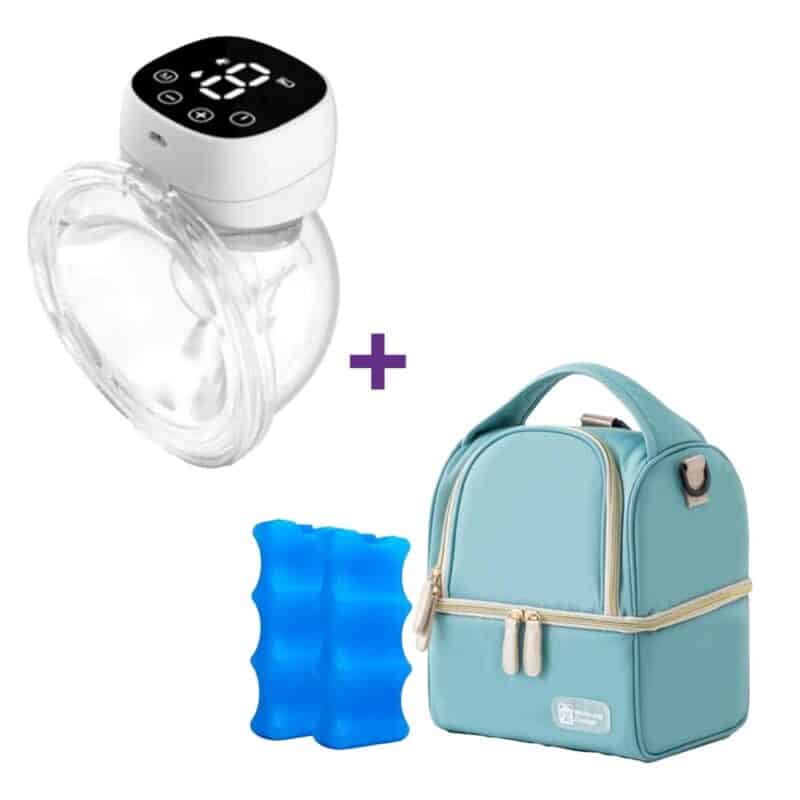 Extractor de leche Materna Inalámbrico Eléctrico Manos Libres Qy-101 Blanco Úpale  + Bolso Térmico para Leche Materna Turquesa/Dorado + 2 Pilas De Hielo Úpale